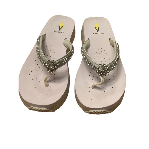 VOLATILE WHITE RHINESTONE COMFORT CONTOURED FOOTBED THONG SANDALS 10 - Picture 2 of 7
